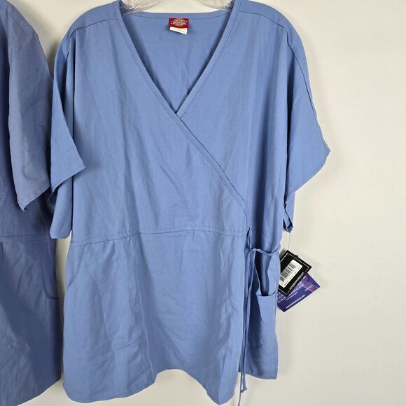 Dickies Mock Scrubs Women's Plus 2X Blue Tops Bundle Deal 1 NWT & 1 EUC Pockets - Picture 6 of 11